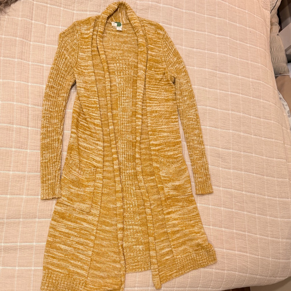 Anthropologie Mustard Yellow Long Open-Front Knit Cardigan Xs